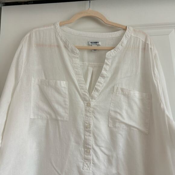 Old Navy Women’s Linen Blend Poppy to Bright White Button Down Shirt XXL - Picture 2 of 9
